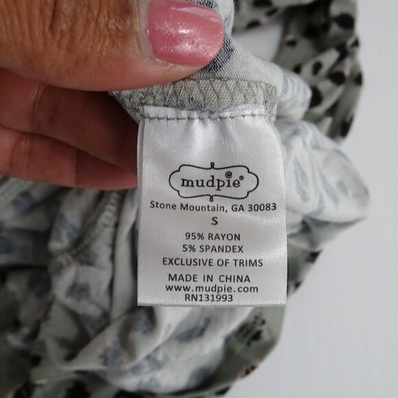 Mudpie Minnie Tiered Dress Women Size S Sage Animal Print Long Sleeve Casual NEW - Picture 6 of 10